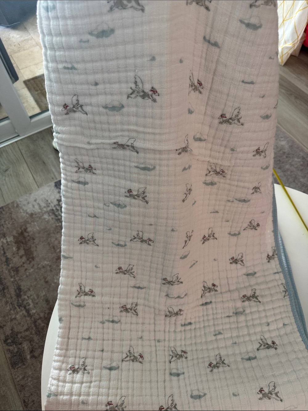 Toddler bed/crib size Aden & anais Muslin white Blanket w/blue and pillow case - Picture 6 of 6